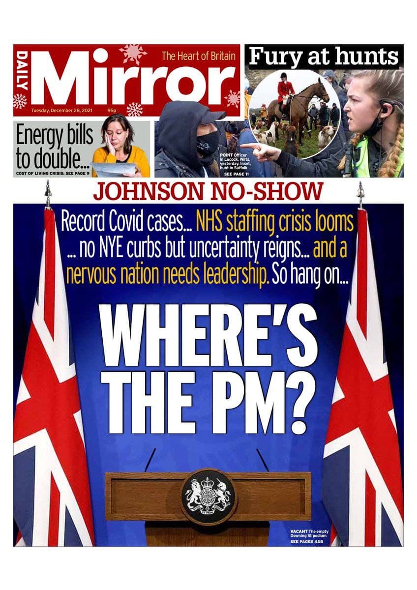 Заголовок газеты Mirror где же премьер-министр